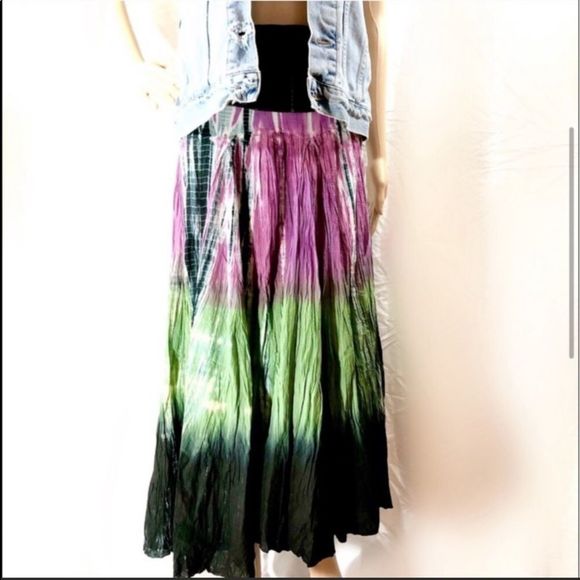 bisou²•boho combo maxi dress & skirt tie dye colorblock - Picture 4 of 5